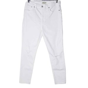 Madewell Size 31 9" Mid-Rise Skinny Crop Jeans in Pure‎ White: Knee-Rip Edition